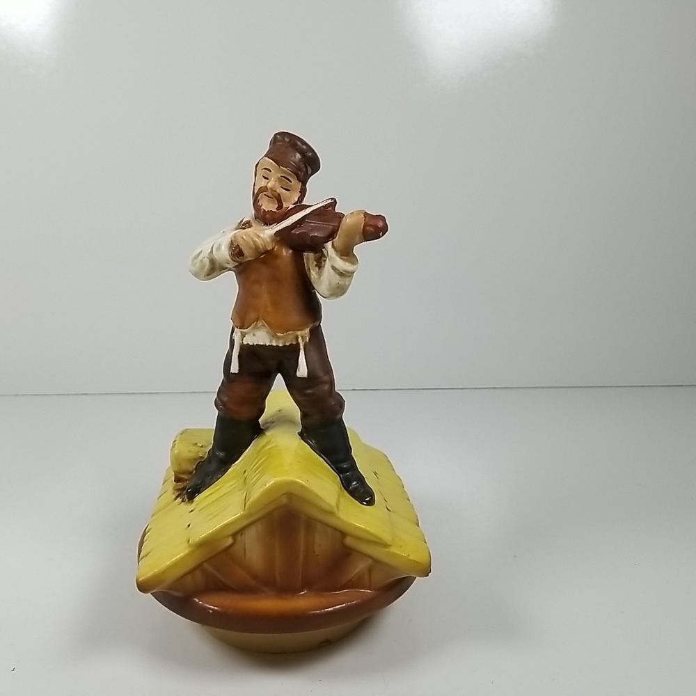 Vintage Fiddler on the Roof Music Box Ceramic Rotating Figurine Japan Tradition